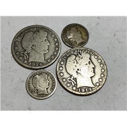 2 Barber Halves- 2 Barber Dimes - Coin Lot
