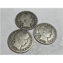 1912 D - 1914 S- 1915S Barber Half Dollars