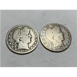 1910p-1908s- Barber Half Dollars
