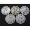Image 1 : Lot of 5 Walking Liberty half Dollars