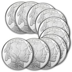 10- Buffalo Design Silver Bullion Rounds - 1 oz.
