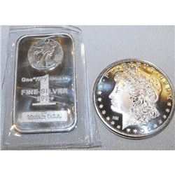 1 oz Silver Morgan Round and Walking Liberty Bar