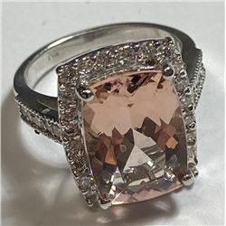 13.2 tcw. Morganite and Diamond Ring 14k WG