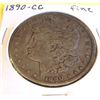 Image 1 : 1890 CC Fine Grade Morgan Silver Dollar