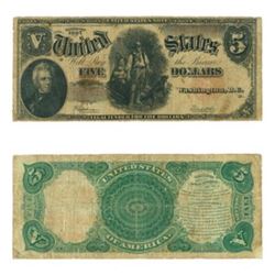 1907 $ 5 "Wood Chopper"  US Currency G-VG