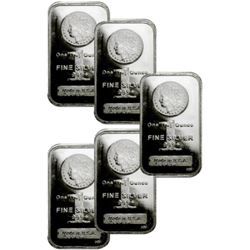 Lot of 5- Morgan Design Silver Bars 1 oz.Each