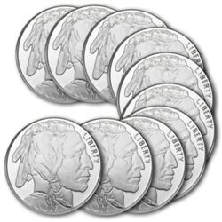 Lot of (10) Buffalo 1 oz Silver Rounds