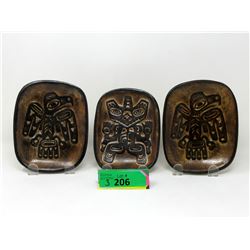 3 Vintage Haida BC Clay Dishes - Hand Made
