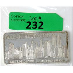 Rare 10 Oz Wall Street Mint .999 Silver Bar