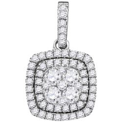 7/8 CTW Round Diamond Square Cluster Pendant 14kt White Gold - REF-71F9M