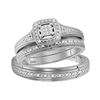Image 1 : 1/10 CTW His & Hers Round Diamond Cluster Matching Bridal Wedding Ring 10kt White Gold - REF-33T6K