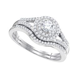 1/2 CTW Round Diamond Concentric Halo Bridal Wedding Engagement Ring 10kt White Gold - REF-41Y9X