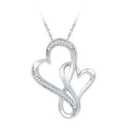 1/10 CTW Round Diamond Double Entwined Heart Pendant 10kt White Gold - REF-11Y4X