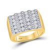 Image 1 : 1 & 1/2 CTW Mens Round Channel-set Diamond Square Stripe Cluster Ring 14kt Yellow Gold - REF-162R3H