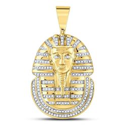 5/8 CTW Mens Round Diamond Pharaoh Face Charm Pendant 10kt Yellow Gold - REF-54K3R