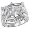 Image 1 : 1/2 CTW Mens Round Diamond Rectangle Cluster Studded Ring 10kt White Gold - REF-57A5N