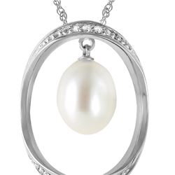 Genuine 4.1 ctw Pearl & Diamond Necklace 14KT White Gold - REF-99H3X