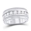 Image 1 : 2 CTW Mens Round Diamond Single Row Fluted Wedding Ring 14kt White Gold - REF-299F9M