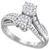 Image 1 : 1/2 CTW Princess Round Diamond Bypass Bridal Wedding Engagement Ring 14kt White Gold - REF-54X3T