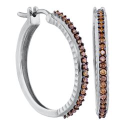 1/2 CTW Round Brown Diamond Single Row Hoop Earrings 10kt White Gold - REF-35W9F