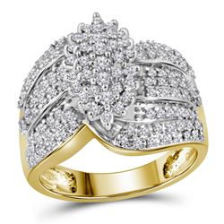 3/4 CTW Round Prong-set Diamond Oval Cluster Ring 10kt Yellow Gold - REF-47R9H