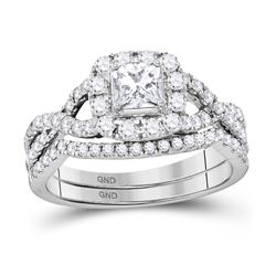 1 CTW Princess Diamond Twist Bridal Wedding Engagement Ring 14kt White Gold - REF-105T5K