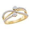Image 1 : 1/3 CTW Round Diamond Flower Cluster Crossover Ring 10kt Yellow Gold - REF-30N3Y