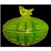 Image 1 : Czech Bohemian VASELINE Candy Dish Bird Finial  #984761