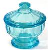 Image 1 : Depression Glass Turquoise Art Deco Vanity Jar #985295