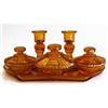 Image 1 : Amber Depression Glass Art Deco Dresser Set #985548