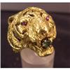 Image 1 : Estate 18kt Gold Ruby Enamel Emerald Tiger Ring #995360