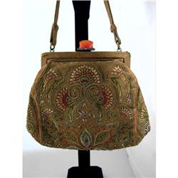 Vintage Purse Embroidered Rococo Floral #1016006