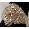 Image 1 : 10 K. Gold Lion's Head Ring with Ruby & Diamond#1016714