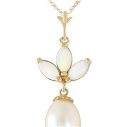 Genuine 4.75 ctw Opal & Pearl Necklace 14KT Yellow Gold - REF-25N4R