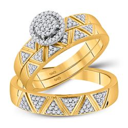 1/3 CTW His & Hers Round Diamond Cluster Matching Bridal Wedding Ring 10kt Yellow Gold - REF-39H3W
