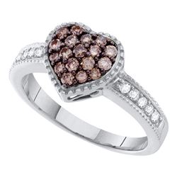 1/2 CTW Round Brown Diamond Heart Cluster Ring 14kt White Gold - REF-44H4W