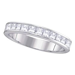 1 CTW Machine Set Princess Diamond Wedding Channel Ring 14kt White Gold - REF-101N9Y
