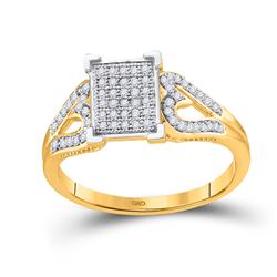 1/5 CTW Round Diamond Square Cluster Heart Ring 10kt Yellow Gold - REF-20H3W