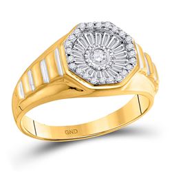 1/2 CTW Mens Round Diamond Two-tone Concave Cluster Ribbed Ring 14kt Yellow Gold - REF-60W3F
