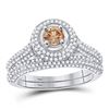 Image 1 : 1 & 1/4 CTW Round Brown Diamond Bridal Wedding Engagement Ring 14kt White Gold - REF-71F9M