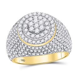 2 CTW Mens Round Diamond Flower Cluster Ring 10kt Yellow Gold - REF-143W9F