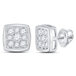 1/2 CTW Round Diamond Square Cluster Stud Earrings 14kt White Gold - REF-35X9T
