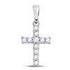 Image 1 : 1/10 CTW Round Diamond Cross Pendant 14kt White Gold - REF-9N6Y