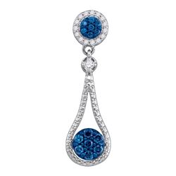 1/3 CTW Round Blue Color Enhanced Diamond Cluster Pendant 10kt White Gold - REF-18M3A
