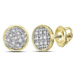 1/20 CTW Mens Round Diamond Circle Cluster Stud Earrings 10kt Yellow Gold - REF-5K9R