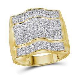 1 CTW Mens Round Diamond Arched Square Cluster Ring 10kt Yellow Gold - REF-57R5H