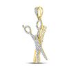 Image 2 : 3/4 CTW Mens Round Diamond Scissors Comb Barber Charm Pendant 10kt Yellow Gold - REF-35H9W