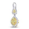 Image 2 : 3/4 CTW Round Yellow Diamond Diagonal Square Cluster Pendant 14kt White Gold - REF-57T3K