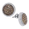 Image 1 : 1 & 1/3 CTW Round Brown Diamond Roped Cluster Screwback Earrings 10kt White Gold - REF-54F3M