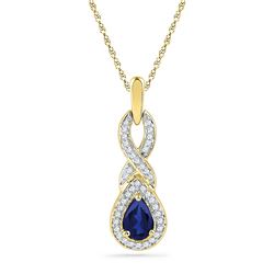 5/8 CTW Pear Lab-Created Blue Sapphire Solitaire Pendant 10kt Yellow Gold - REF-14K4R